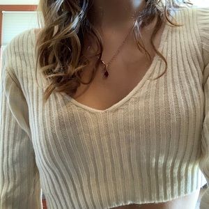 Crop white knitted sweater